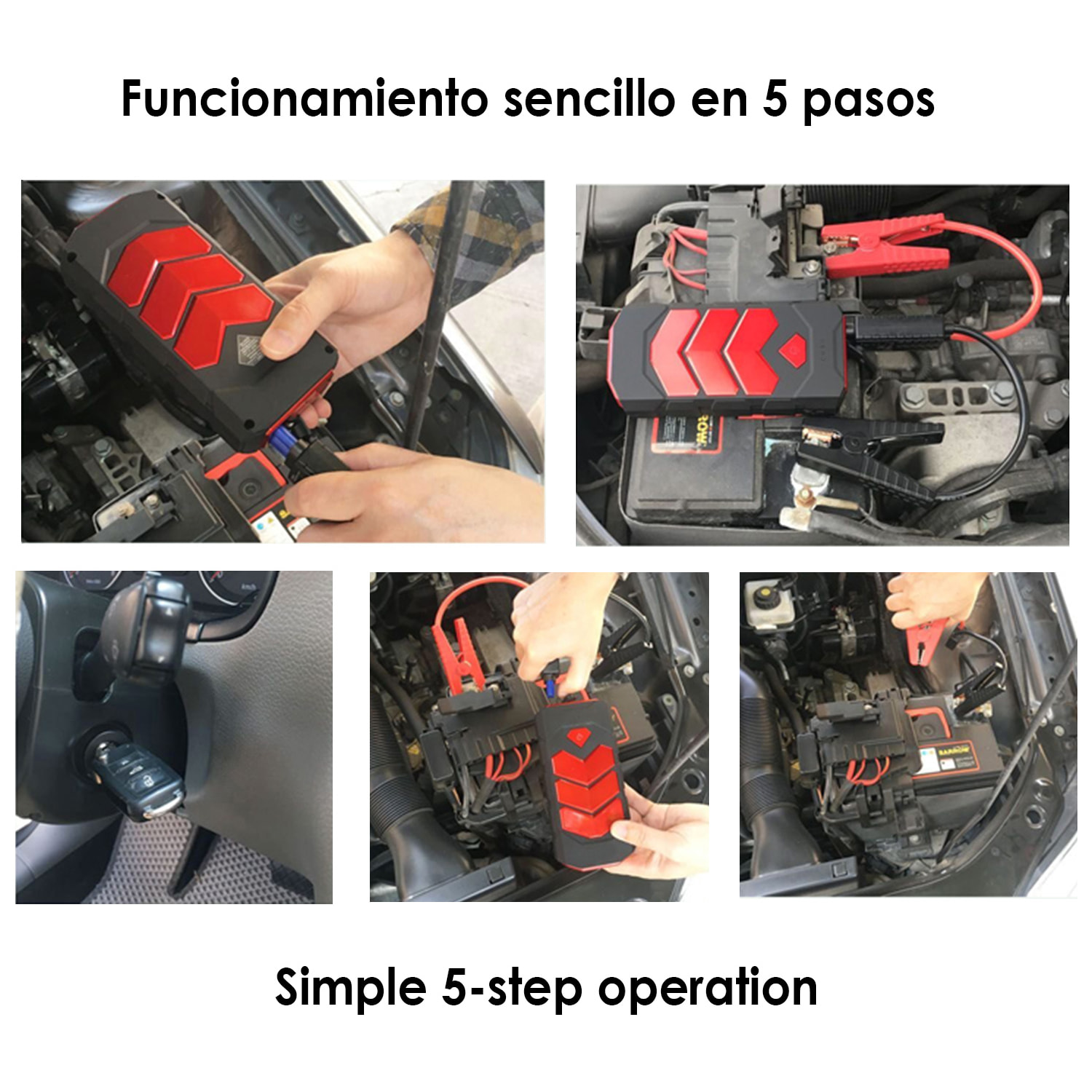 Powerbank da 30.000 mAh con avviamento per auto 12V. Veicoli a benzina fino a 5L e 2,5L diesel. Funzione caricabatterie per più dispositivi.