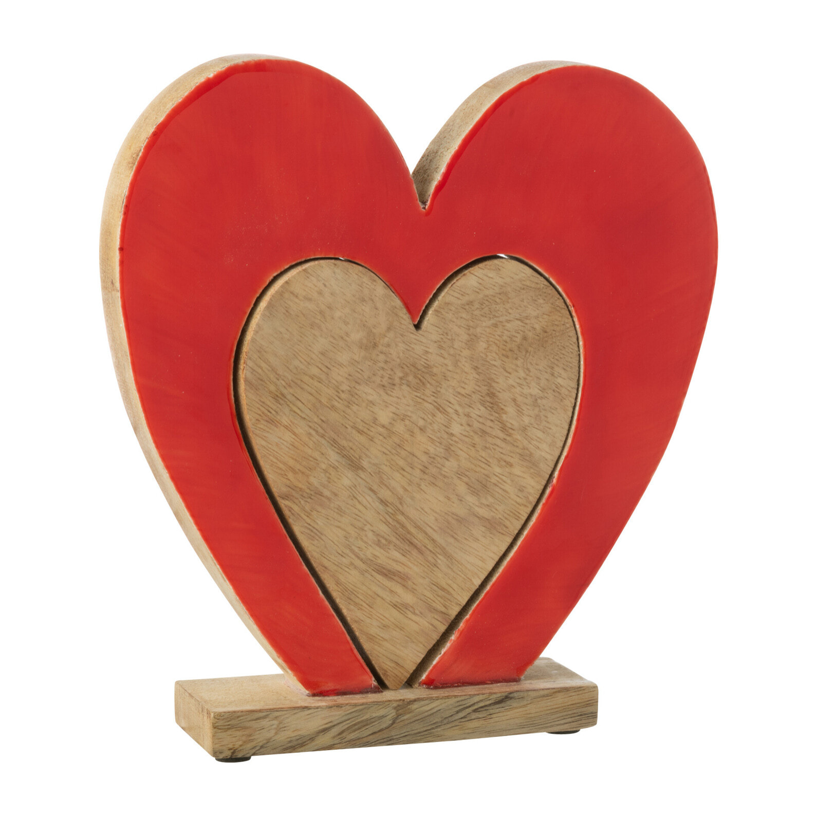 J-Line décoration Coeur Double Sur Pied - bois - rouge/naturel - large