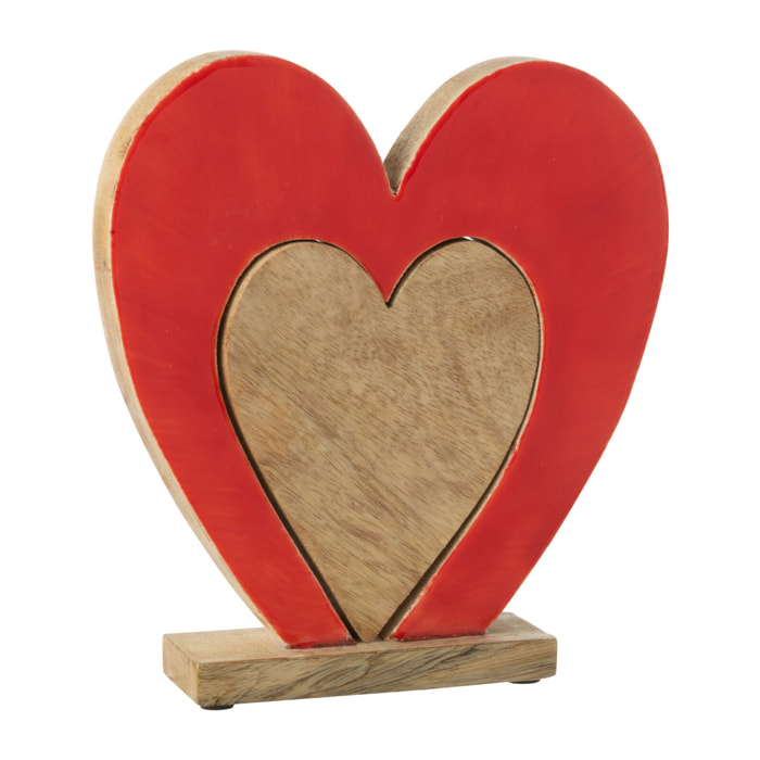 J-Line décoration Coeur Double Sur Pied - bois - rouge/naturel - large