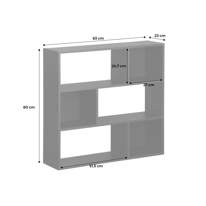 Etagère bibliothèque noyer Pieter 3 étagères 6 compartiments de rangement