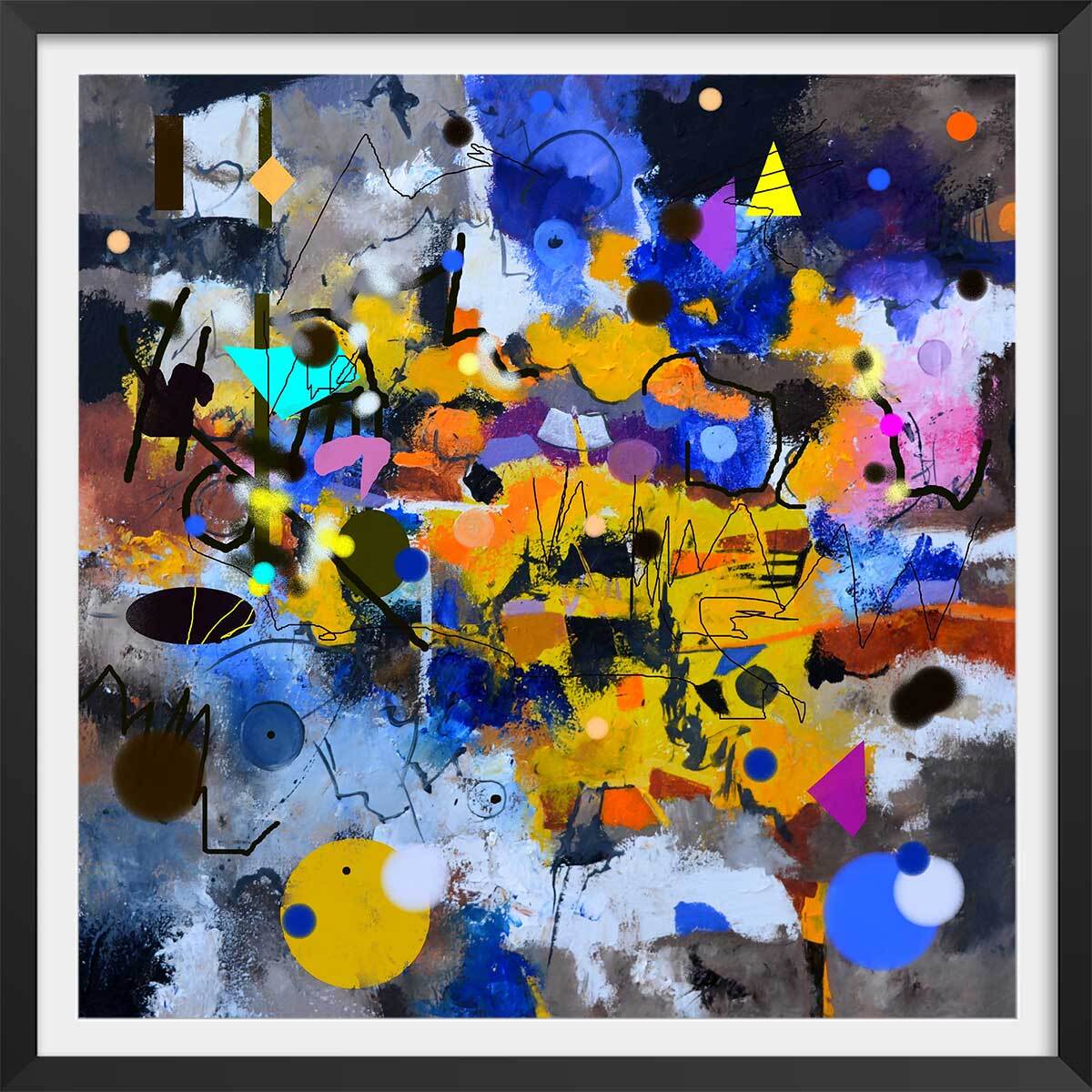 Affiche  circle yellow blue Affiche + cadre en bois - Noir