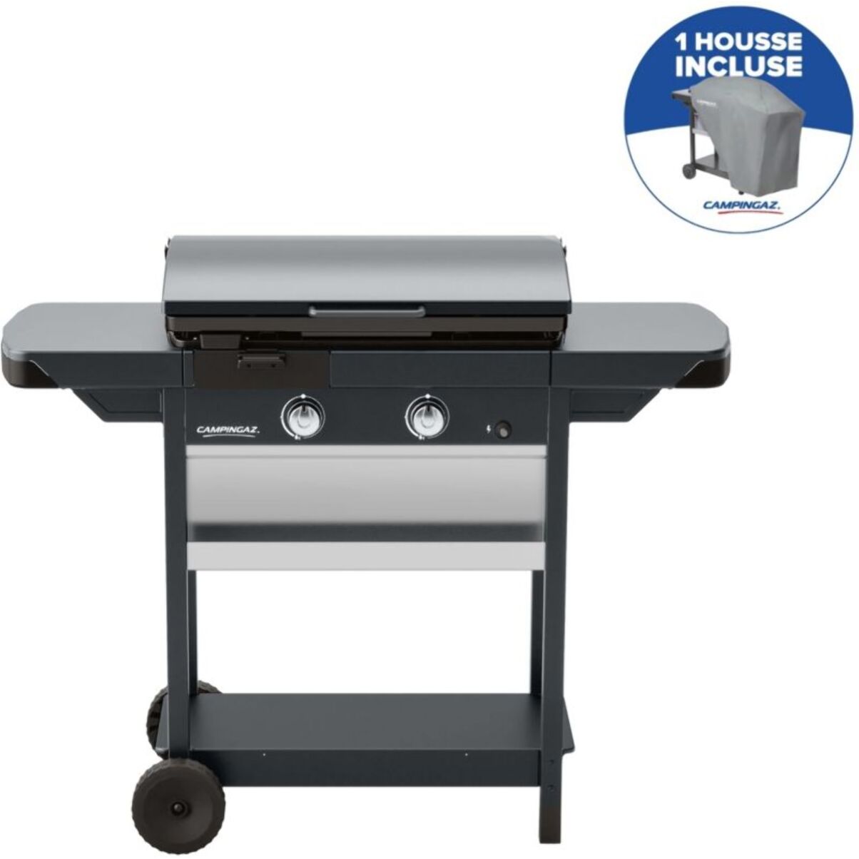 Plancha gaz CAMPINGAZ EX plus noir 2brûleurs sur chariot, 66x42cm + housse