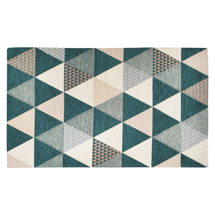 TAPPETO ARREDO TRIANGOLI PETROLIO 65X115 CM CON ANTISCIVOLO