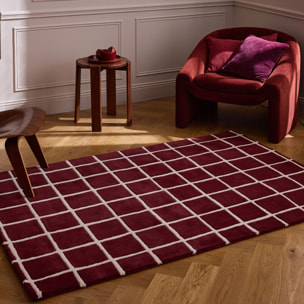 PANTONE - Tapis en laine fait main Rouge D'ORAGE à carreaux bordeaux