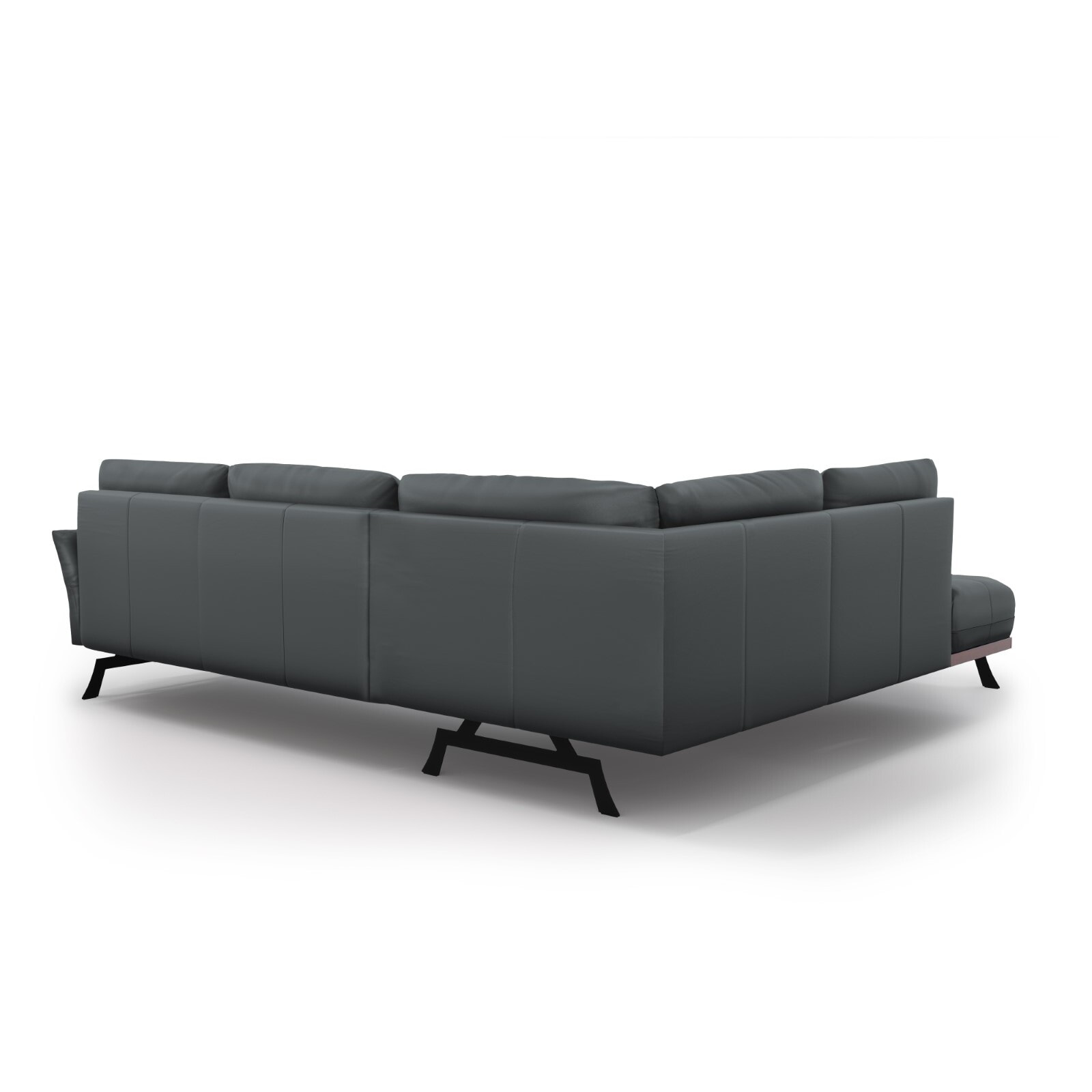Canapé d'angle gauche convertible "Olivier" 5 places en cuir véritable bleu gris