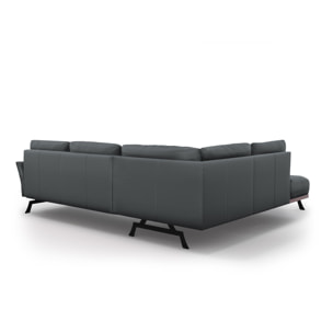 Canapé d'angle gauche convertible "Olivier" 5 places en cuir véritable bleu gris