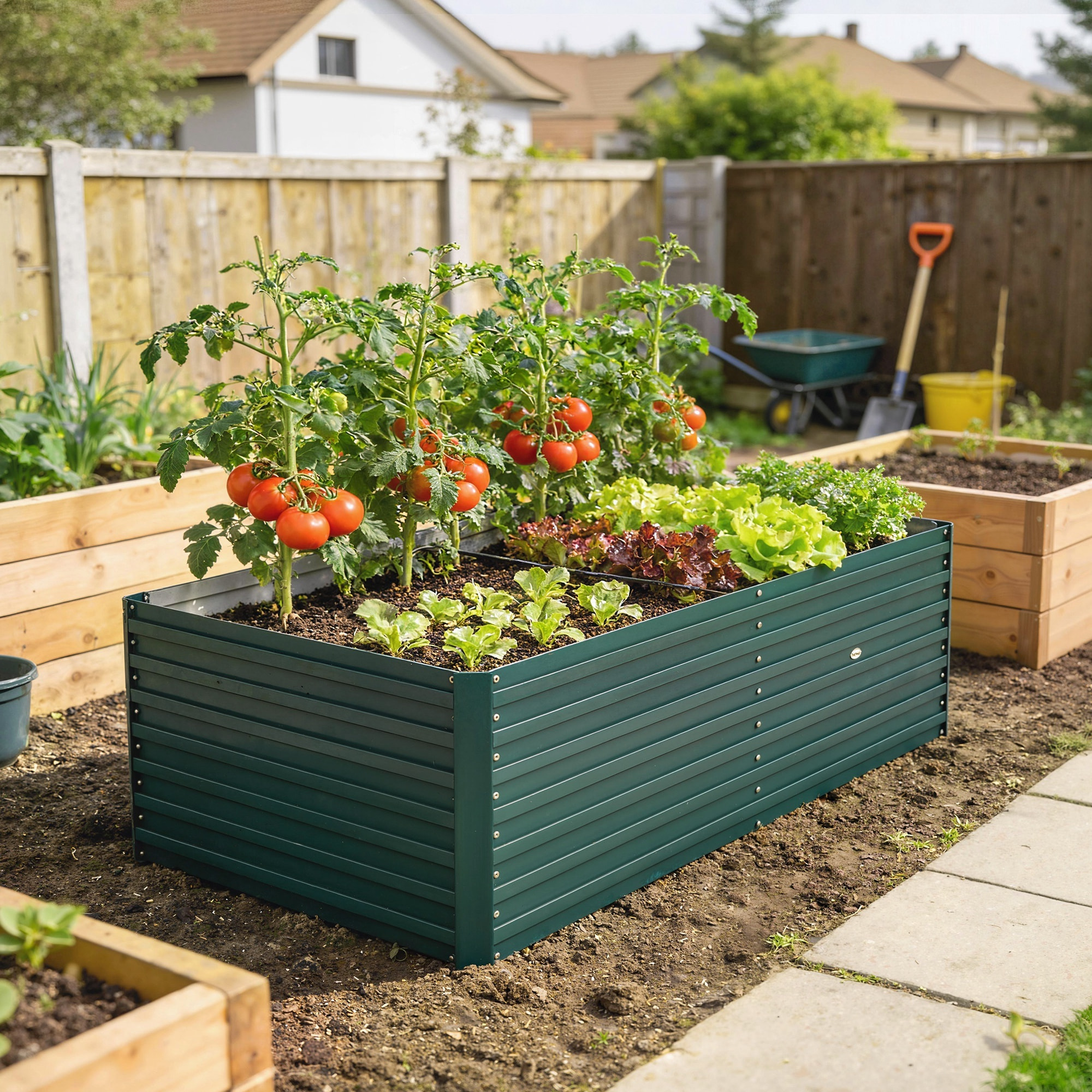 Carré potager jardinière dim. 160L x 80l x 60H cm tôle d'acier ondulée vert