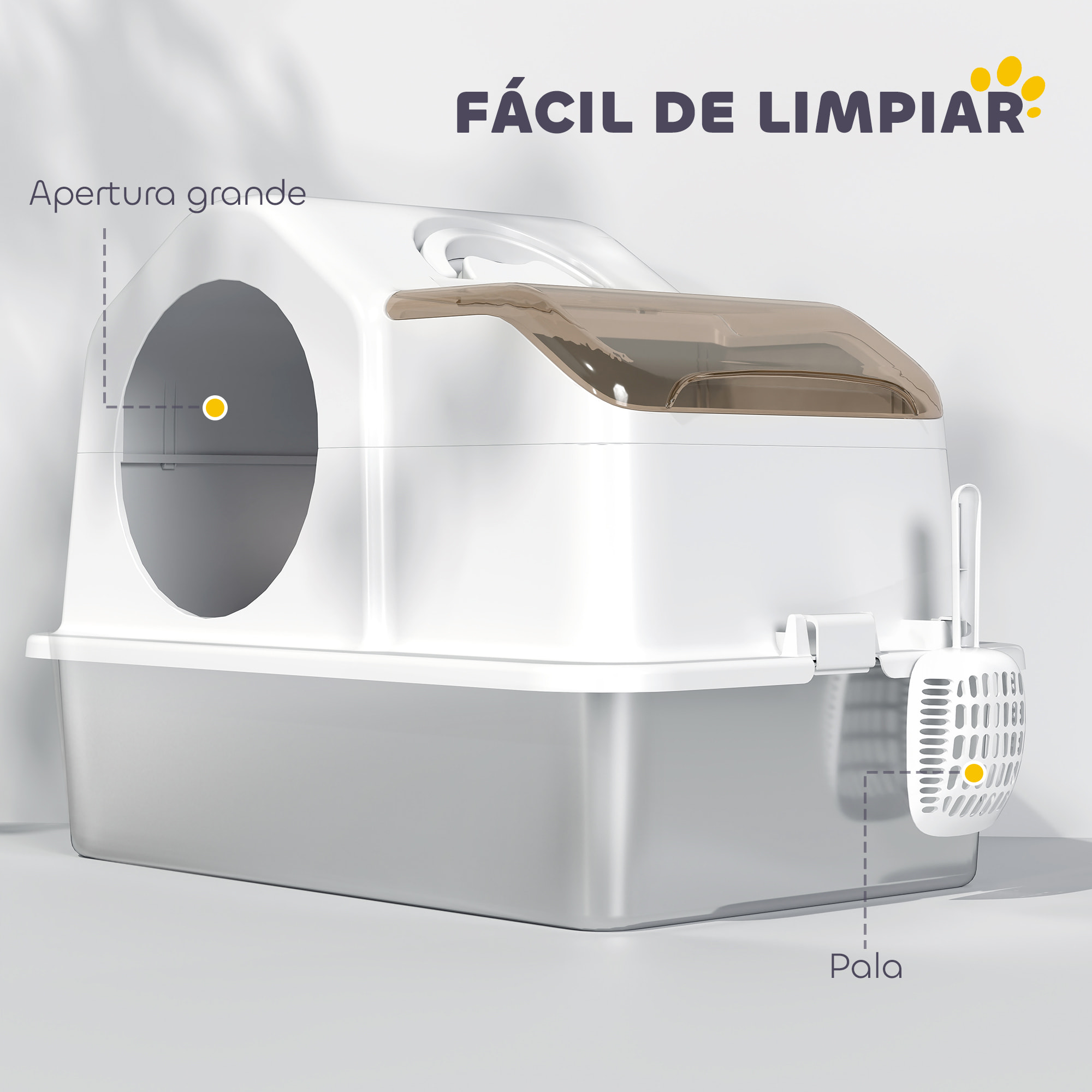 Arenero para Gatos Cubierto Extragrande Caja de Arena Cerrado con Bandeja de Acero Inoxidable Tapa Extraíble Bordes Altos Tapetes Pala sin Olor Fácil de Limpiar para Gatos Grandes Blanco