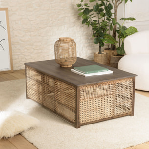 ISA - Table basse en bois de manguier foncé, patchwork cannage naturel