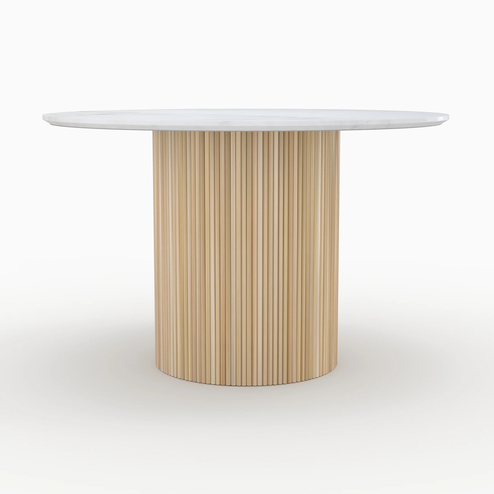 Table ronde 4 personnes en marbre blanc et bois de manguier D120 cm - Agathe