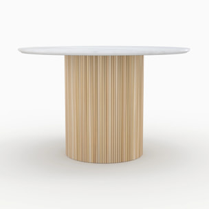Table ronde 4 personnes en marbre blanc et bois de manguier D120 cm - Agathe