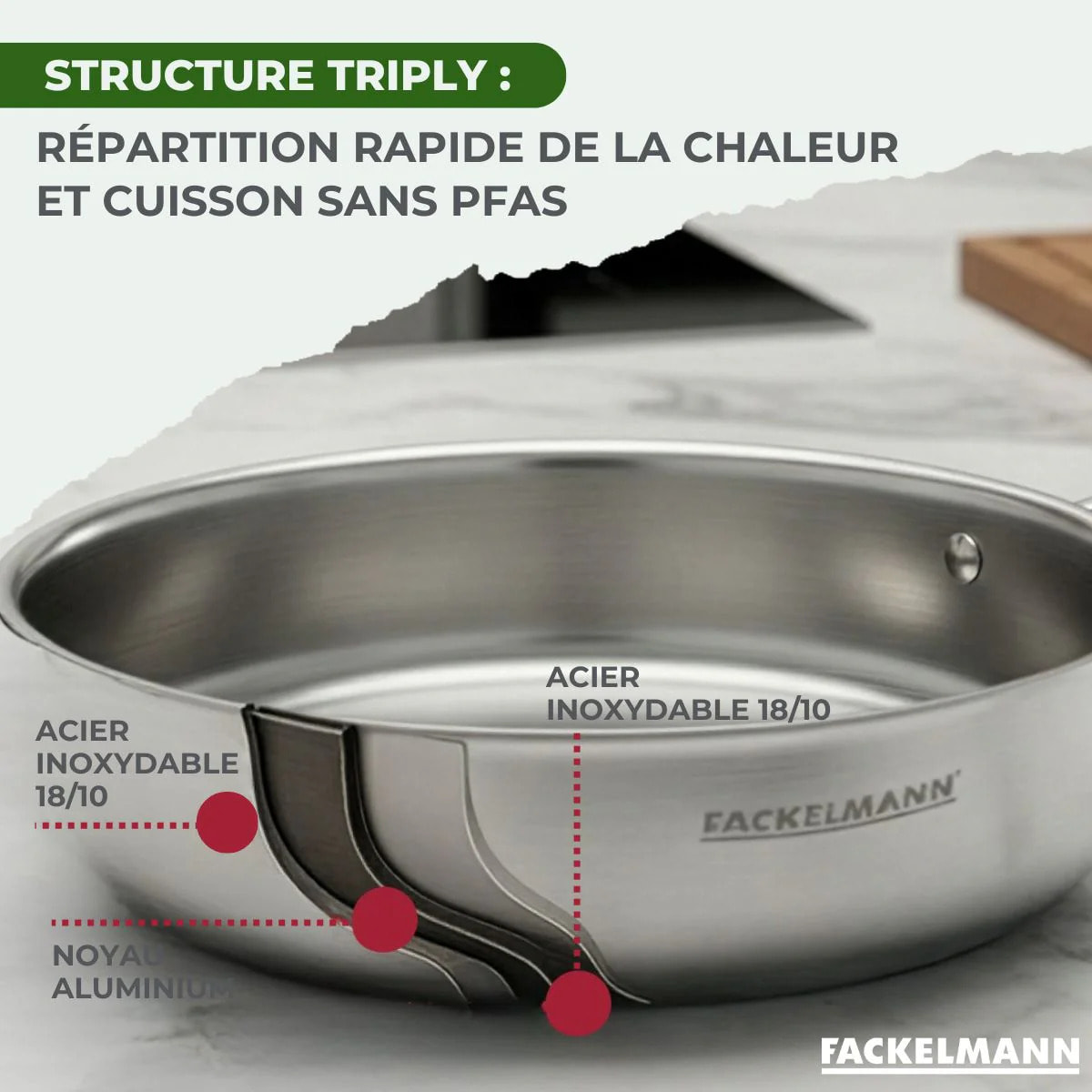 Sauteuse 24 cm en inox 18/10 Triply Fackelmann Vita3