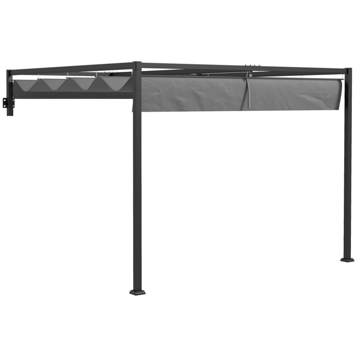 Pérgola de Pared 297x211x220 cm Cenador de Jardín con Techo Retráctil y Marco de Acero Refugio para Patio Terraza Exterior Gris Oscuro