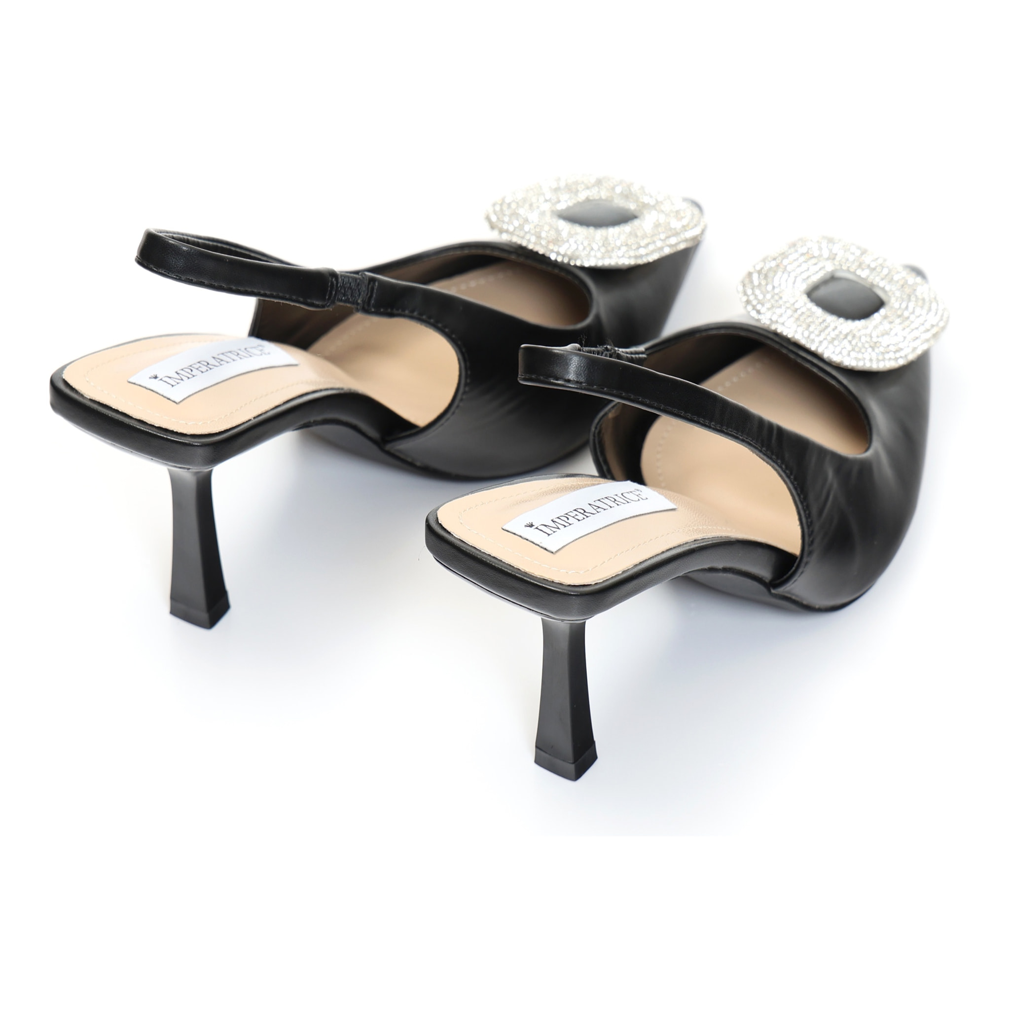 Dècolletè slingback in simil pelle con dettaglio strass sulla punta