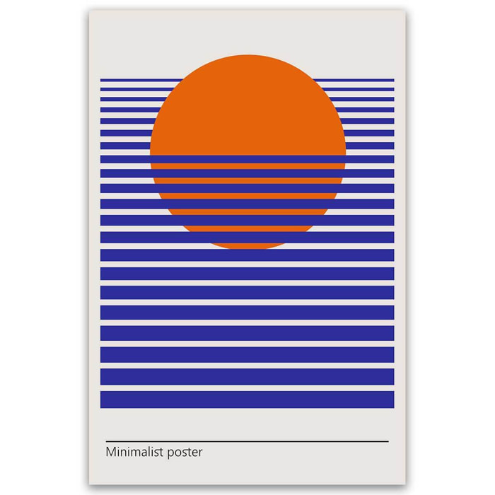 Tableau soleil orange et lignes bleues minimalistes Toile imprimée