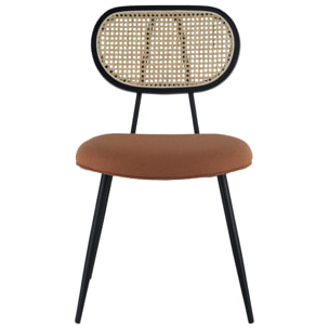 Lot de 2 chaises en cannage et tissu boucle rouille ELENA