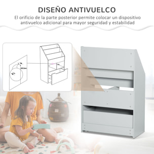 Estantería Infantil con 3 Compartimentos 2 Cubos Cajón y Ruedas 60x29,9x90 cm