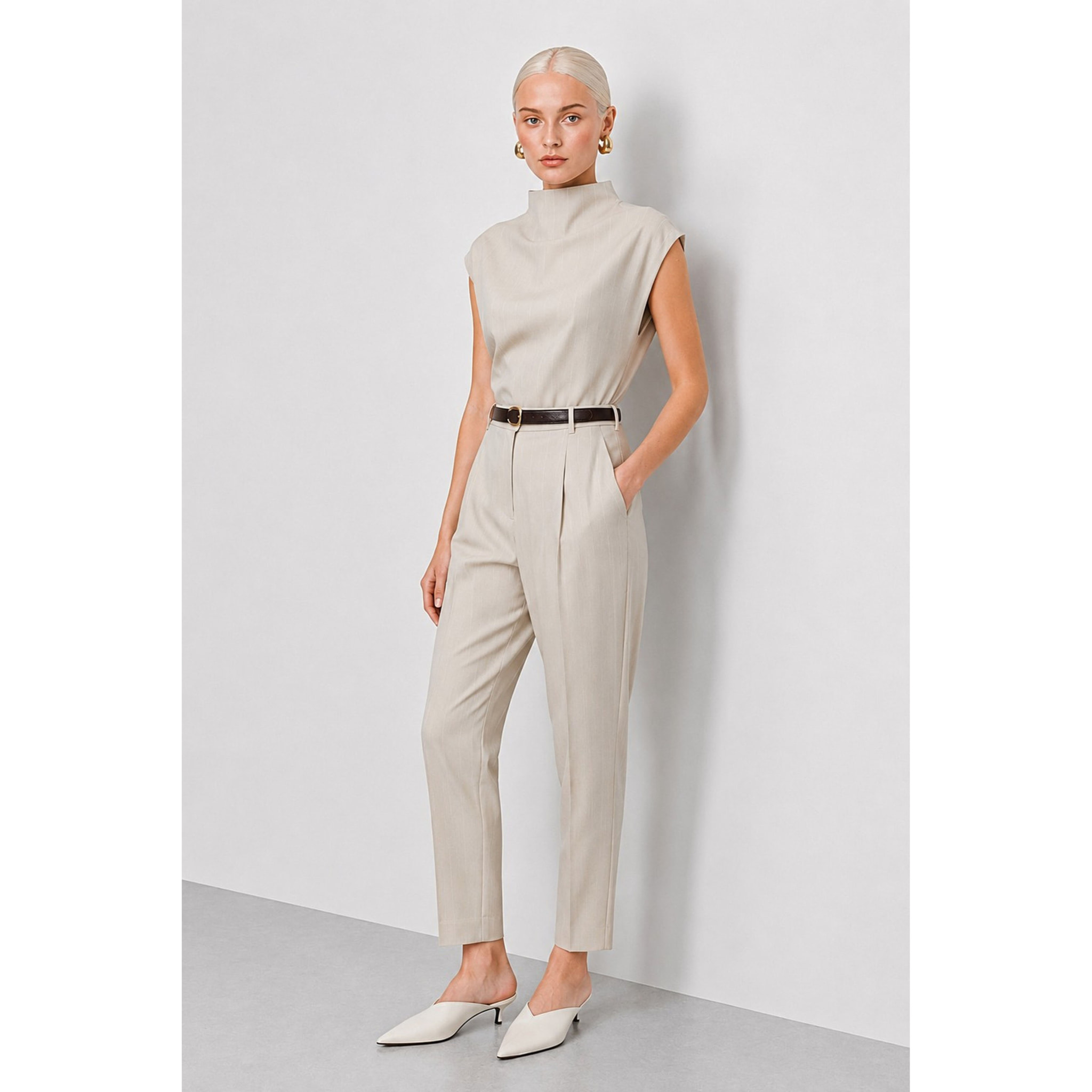 Kocca - Pantalone da donna gessato a vita alta con cintura Donna