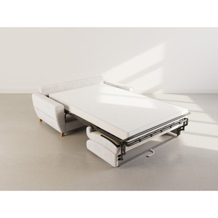 Thibault - Canapé lit 3 places convertible express couchage quotidien 140 cm matelas 14 cm en velours texturé - Beige