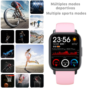 Smartwatch QS16 con termometro corporeo, misuratore di pressione sanguigna e O2. 24 modalità sportive, notifiche app.