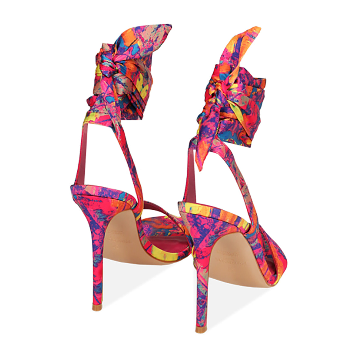 Sandali lace-up multicolor in raso, tacco 10,5 cm