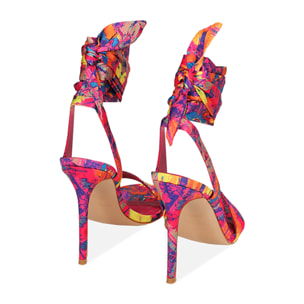 Sandali lace-up multicolor in raso, tacco 10,5 cm