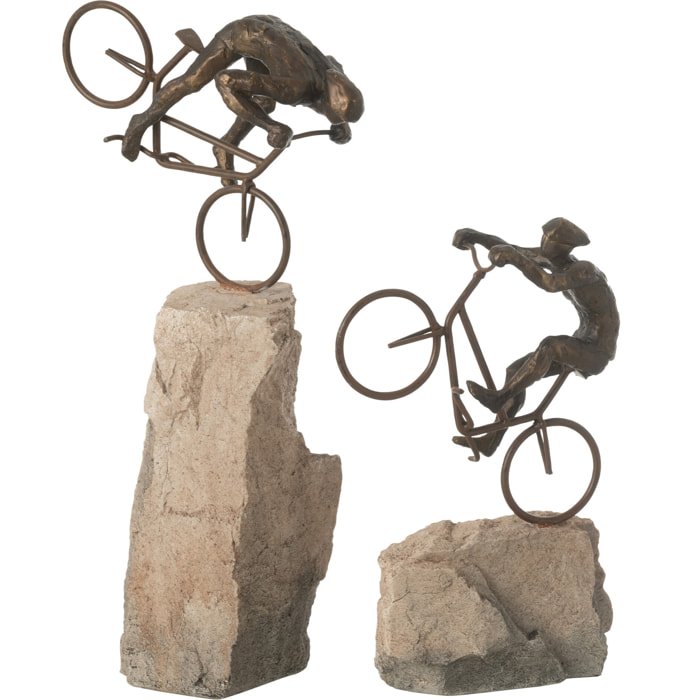 J-Line décoration Cycliste Sur Pierre - polyrésine - beige/noir - set de 2