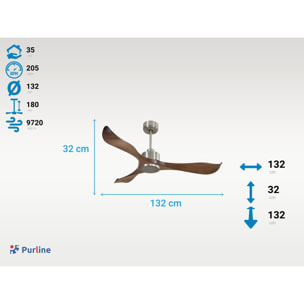 Ventilador de techo Reversible Termostato Wifi Motor DC Techos Inclinados Mando a Distancia Adaptador 2/3 Aspas Hypersilence Memoria ZanzibarD132C0364976 PURLINE