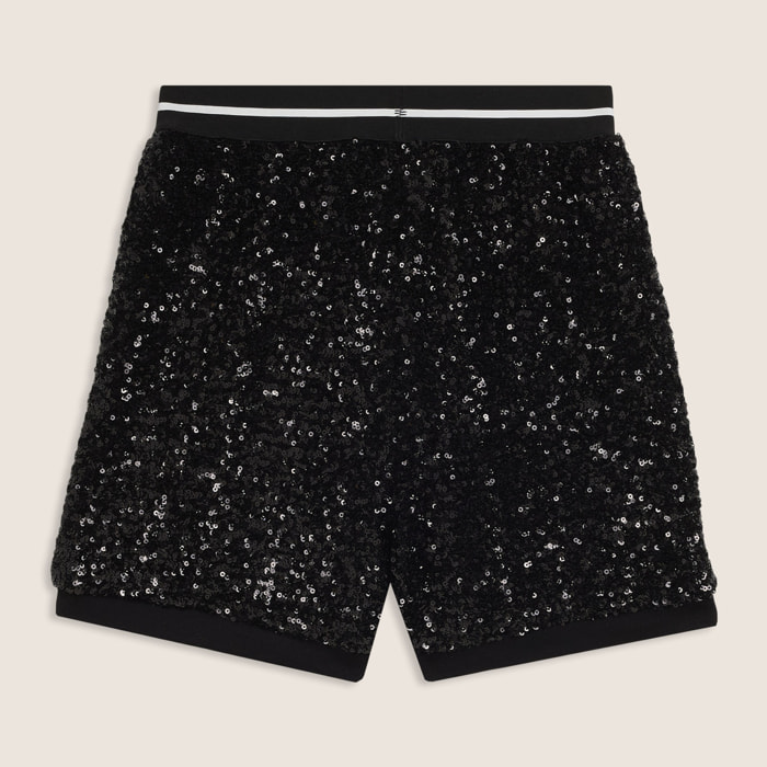 Shorts Junior in paillettes con elastico jacquard