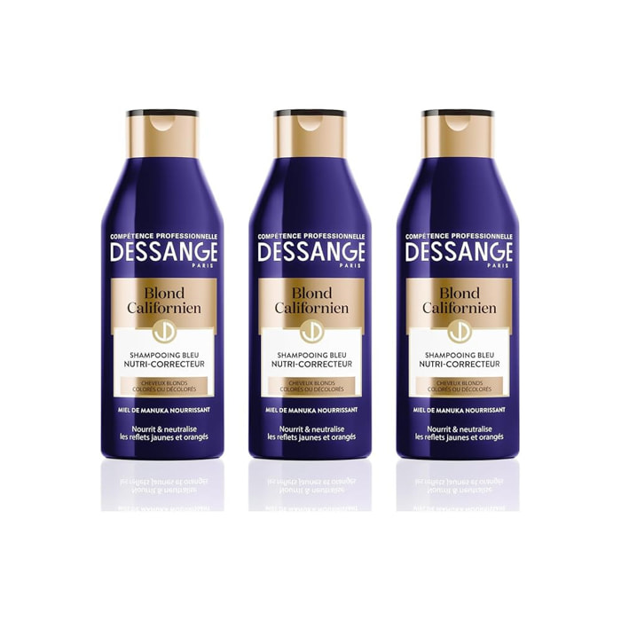 Dessange Blond Californien Coffret Shampooing Bleu Nutri-Correcteur 250ml Lot de 3