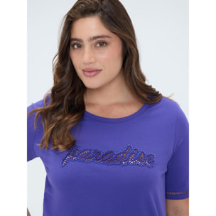 Fiorella Rubino - T-shirt in cotone con scritta in paillettes - Bluette