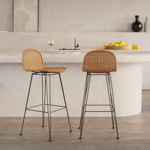Lot de 2 chaises de bar mi-hauteur 63 cm en résine tressée marron - Jigani
