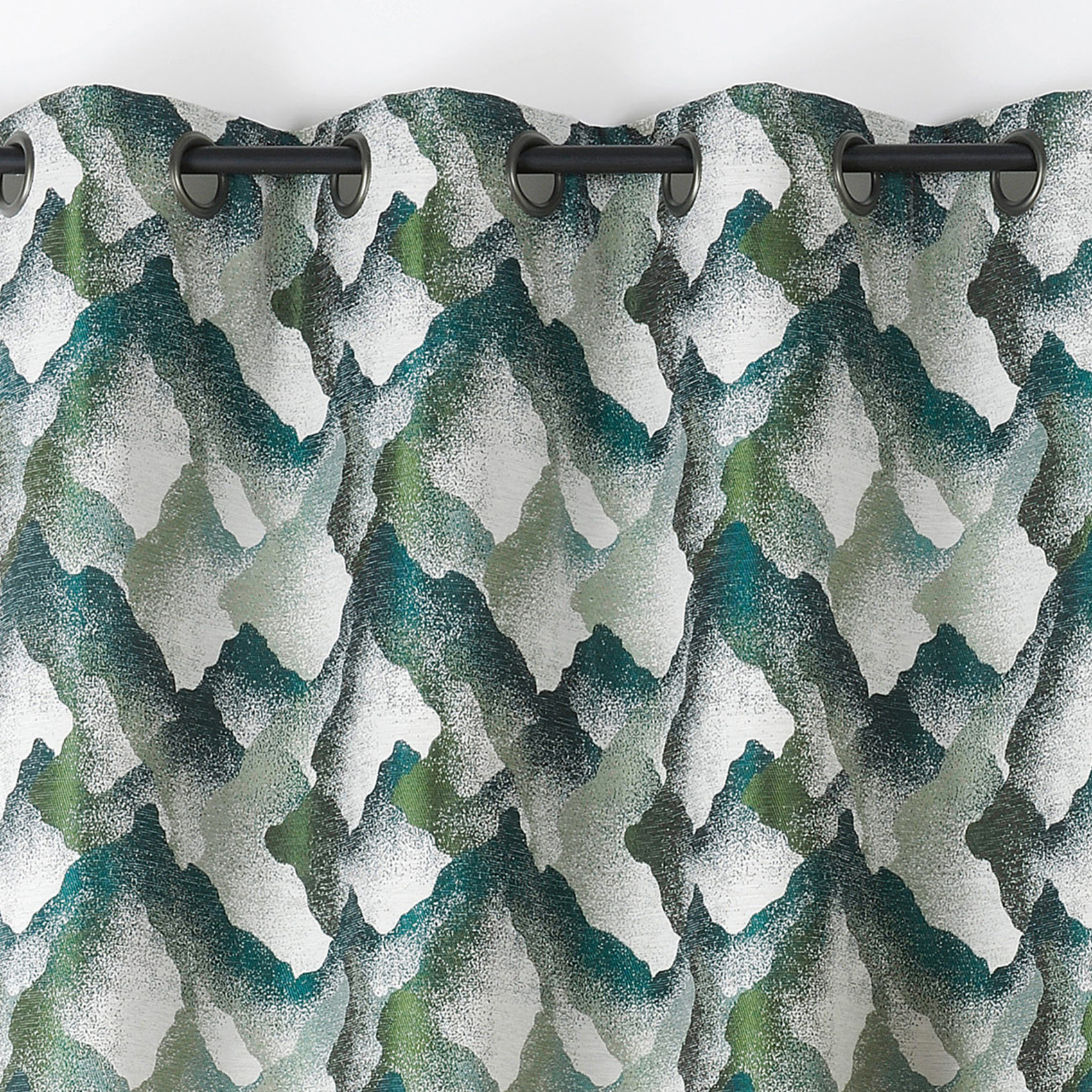 Rideau jacquard à oeillets motif minéral - Vert emeraude