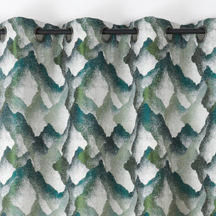 Rideau jacquard à oeillets motif minéral - Vert emeraude
