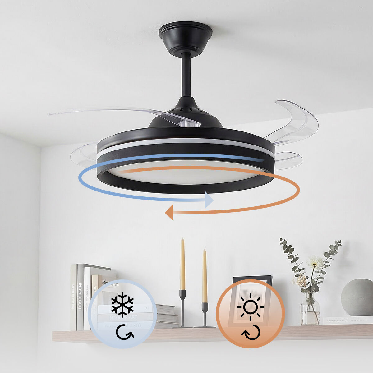 Ventilatore da soffitto con luce LED, 4 pale retrattili e telecomando InnovaGoods