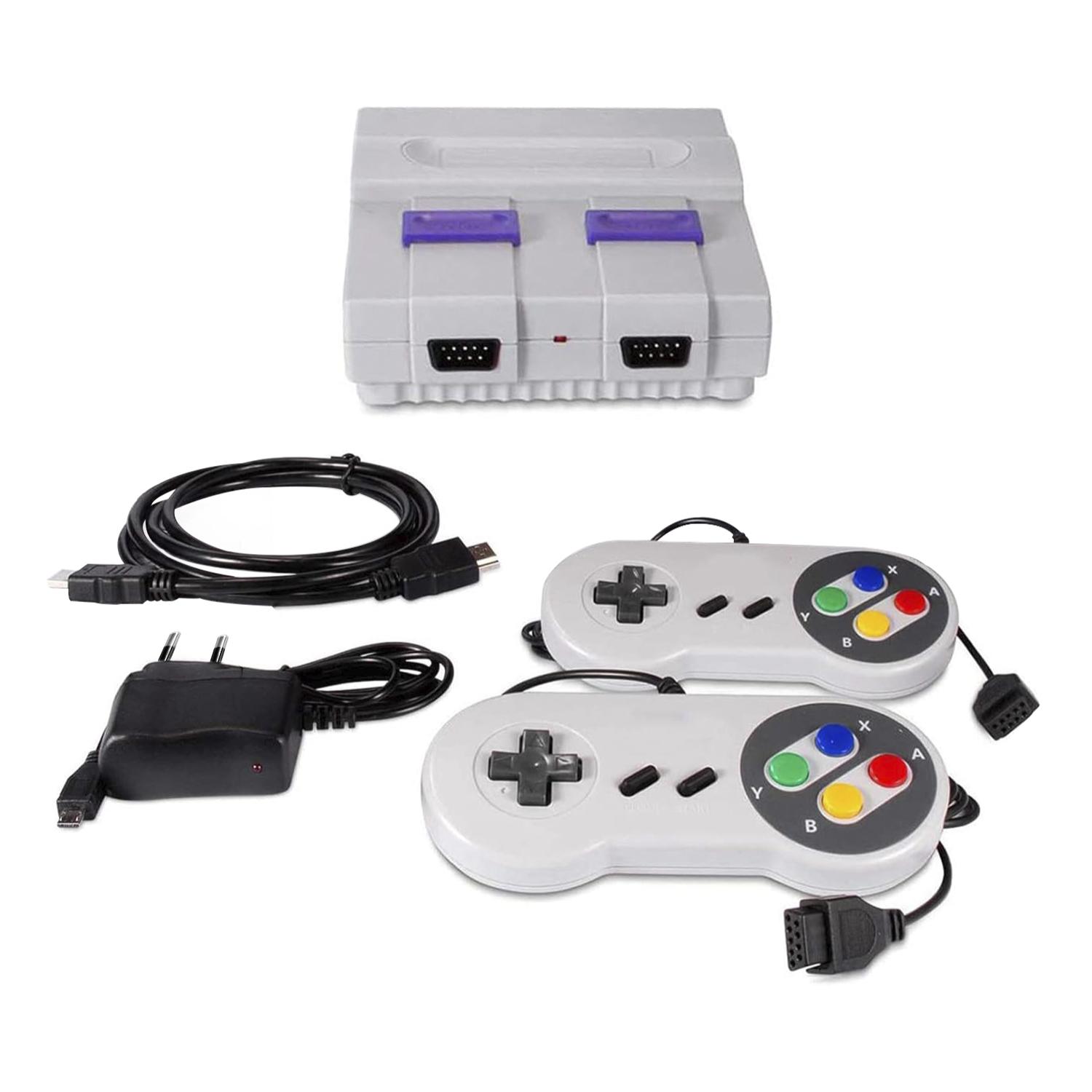 DAM Consola retro Super Mini SN-02 con 821 juegos clásicos de 8 bits. 2 mandos, HD1080P. 14x5x10,5 Cm. Color: Gris