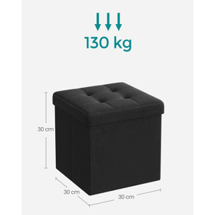 Pouf contenitore pieghevole in tessuto nero 30x30 cm