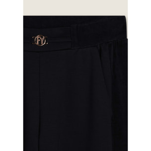 Pantaloni wide leg in viscosa con dettagli in ciniglia