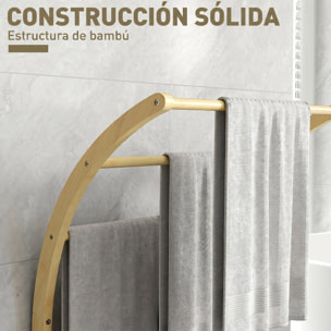 Toallero de Pie de Bambú, Soporte de Toallas de Baño con 3 Barras y Estante de Almacenamiento, para Baño y Lavandería, 50x29x84 cm, Natural