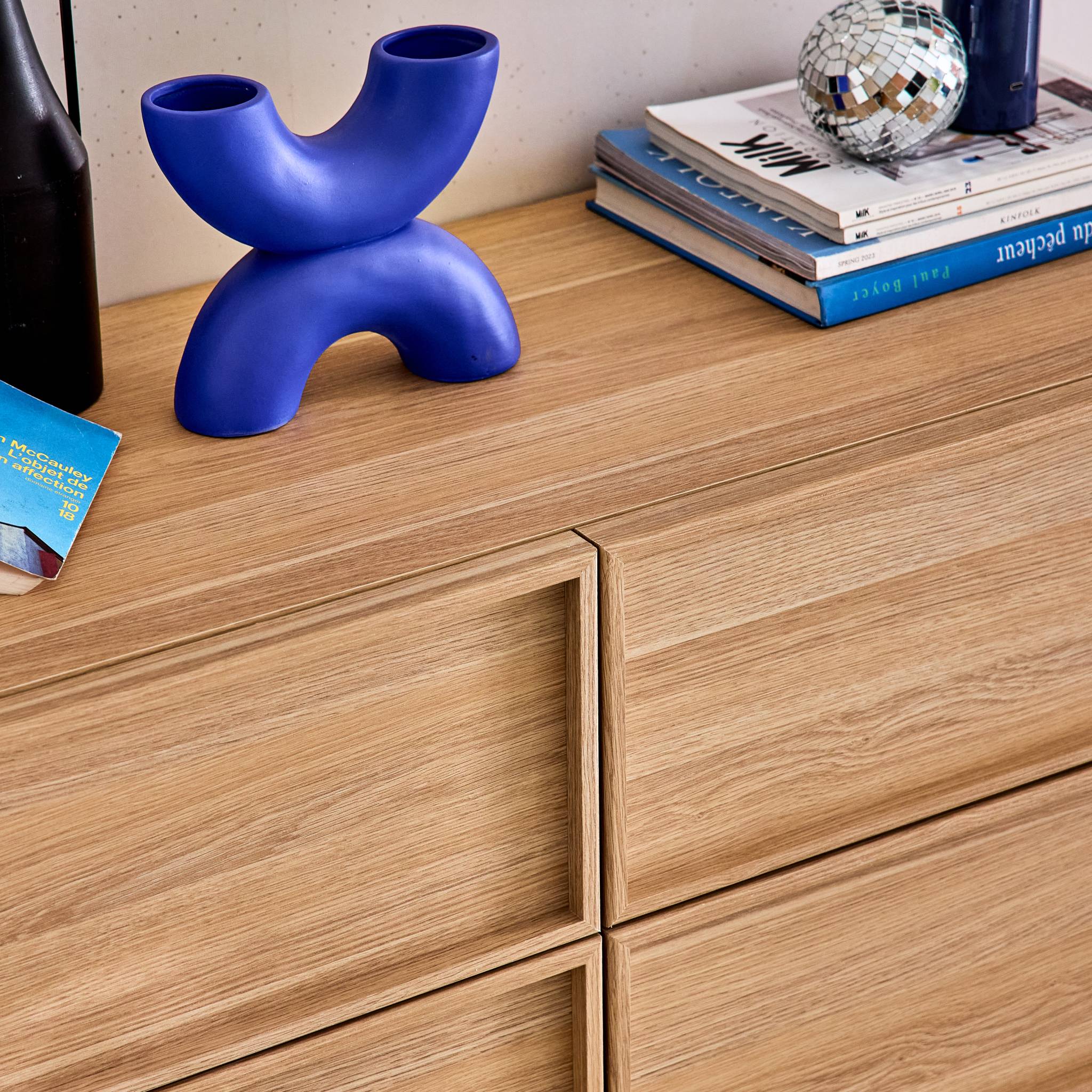 Commode de rangement effet bois 6 tiroirs naturel L 120 x P 43 x H 75cm - Kuba