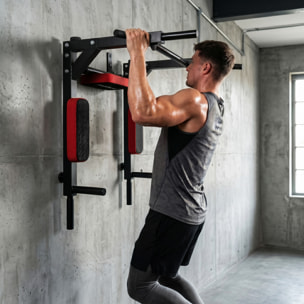 Barre de traction murale dip station 2 en 1 max. 200 Kg acier rouge noir