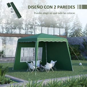 Carpa Plegable con 2 Paredes Laterales 2,89x2,89 m Cenador Pabellón de Jardín con Altura Ajustable y Bolsa de Transporte Protección UV50+ para Exterior Patio Verde