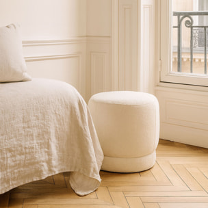 Pouf en tissu bouclette beige et structure en bois  MALO