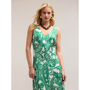 Motivi - Vestido de satén con estampado paisley - Verde