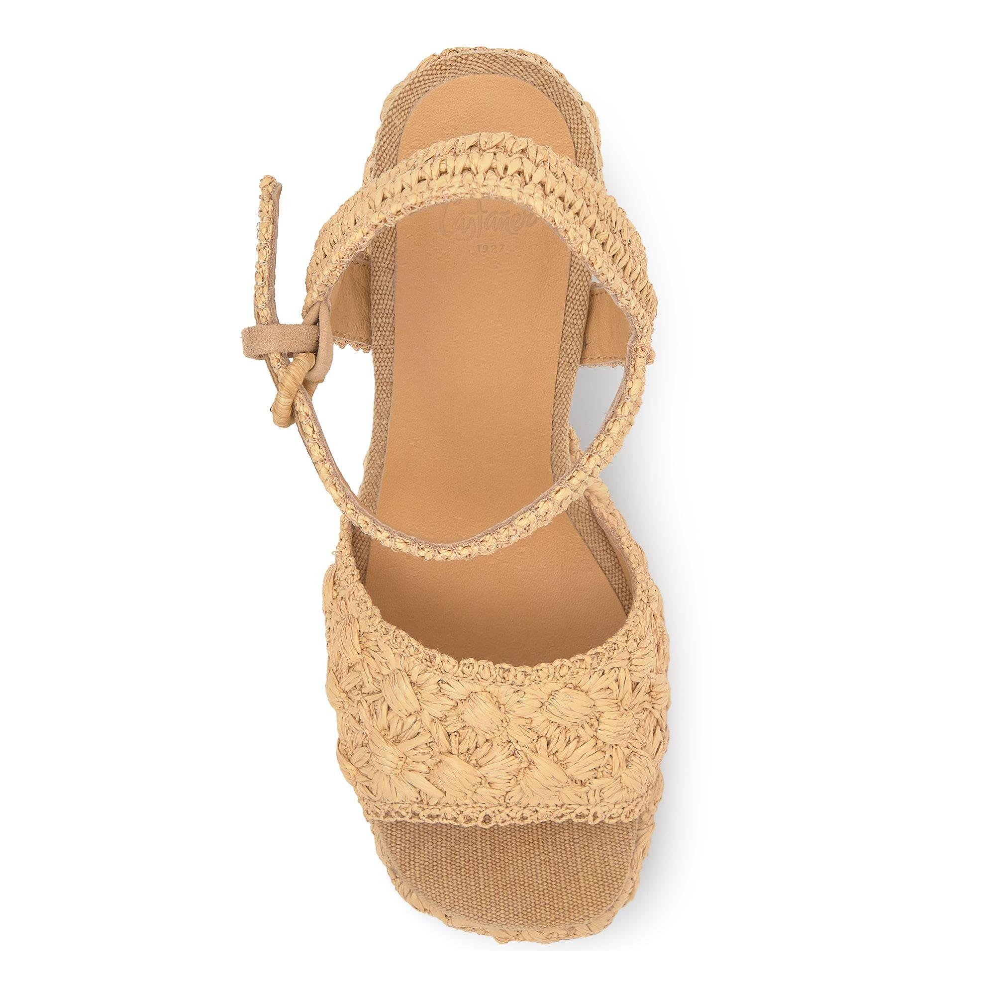 Sandalia de tacón Fabiana en rafia natural con motivos florales
