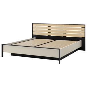 Kimi - lit coffre - 180x200 cm - sommier et port USB inclus - Beige / Noir