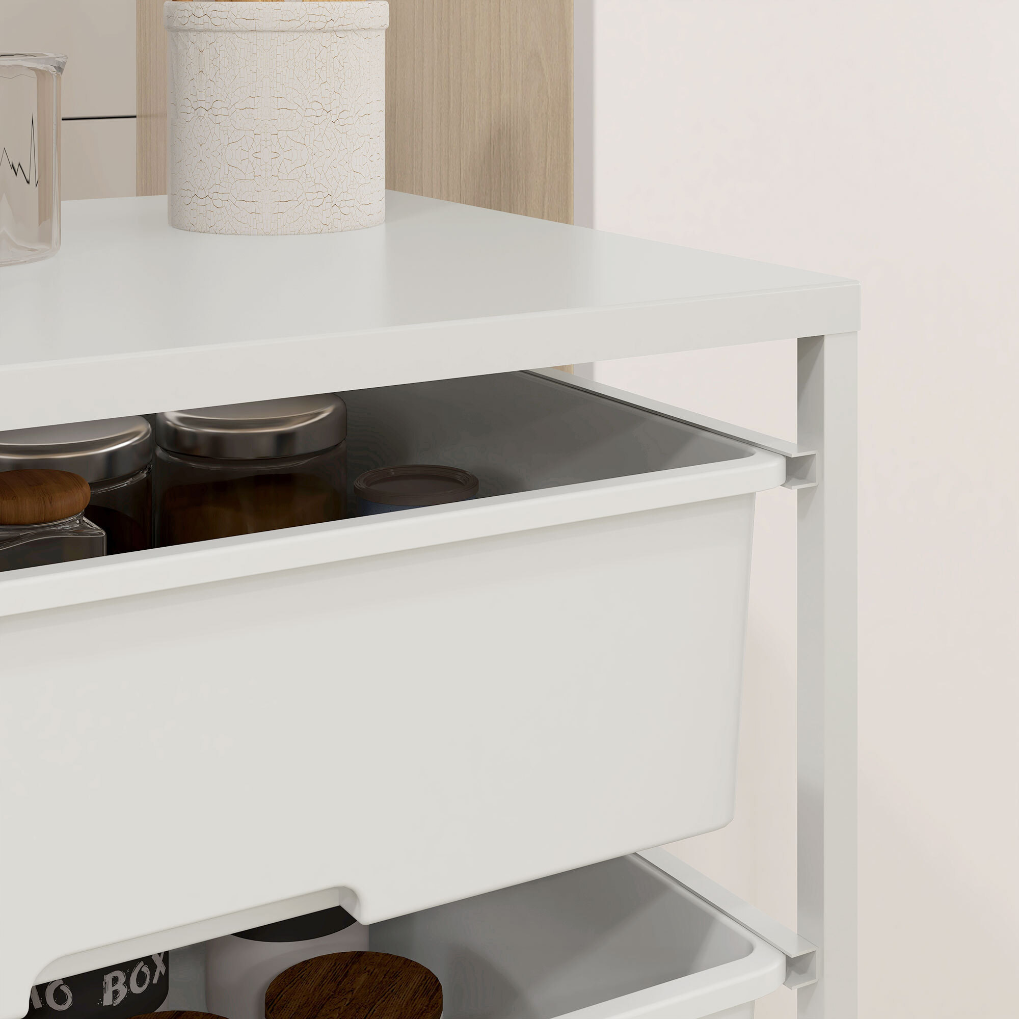 Carrito Auxiliar con Ruedas Carrito de Cocina de 3 Niveles con 3 Cestas para Almacenamiento y Marco de Acero para Comedor Sala Baño 40,8x33,5x60,5 cm Blanco