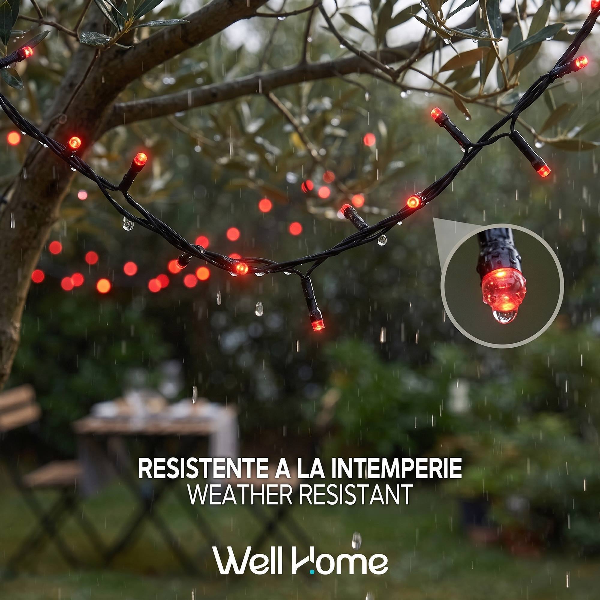 Guirnalda berry snake de luces led rojas con 8 funciones y temporizador