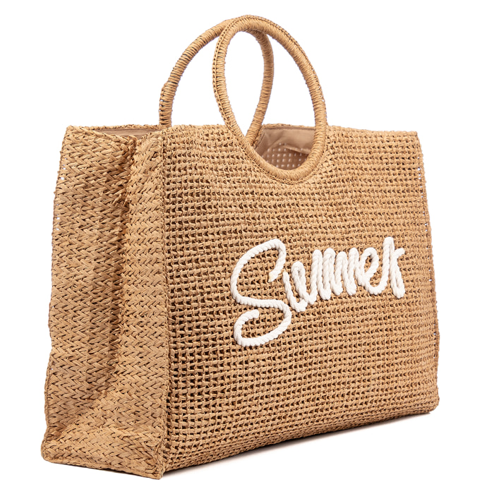 Bérgamo Bolso de mano Mujer. Fabricado en paja trenzada diseño "Summer".