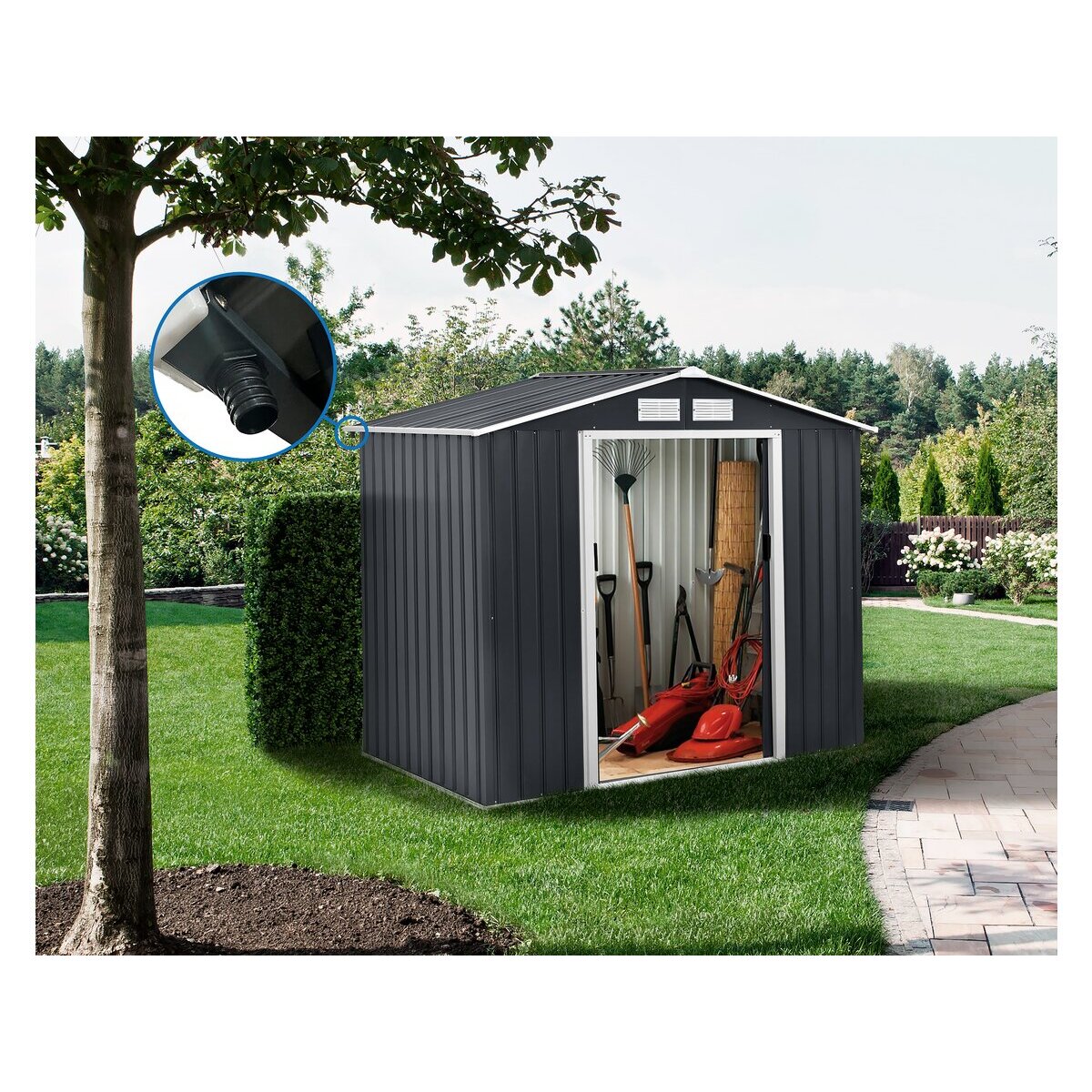 Abri de jardin en métal "Vegas" 5.29 m² avec gouttière - Gris